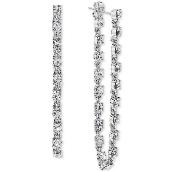 On 34th Silver-Tone‎ Crystal Chain Drop Earrings - Picture 1 of 3